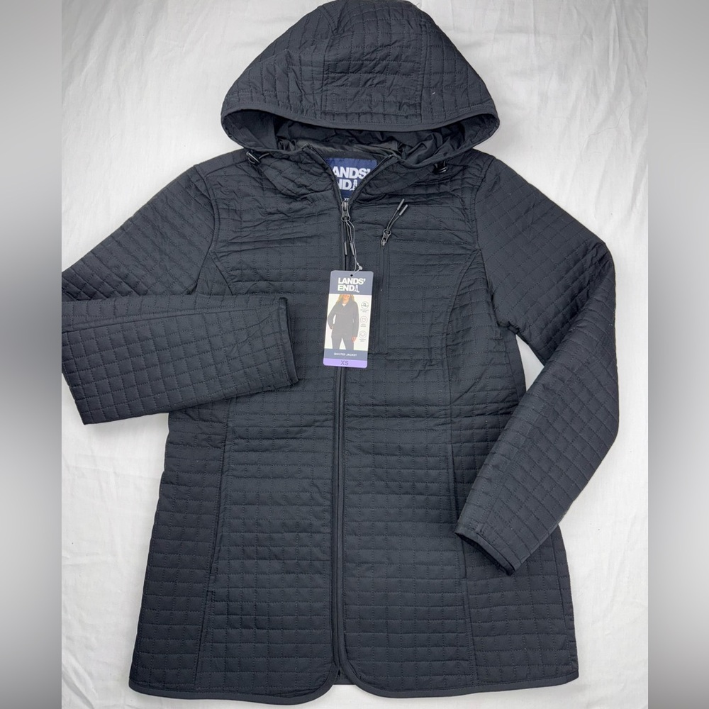 Lands' End Women's Black Quilted Jacket‎ New size XS